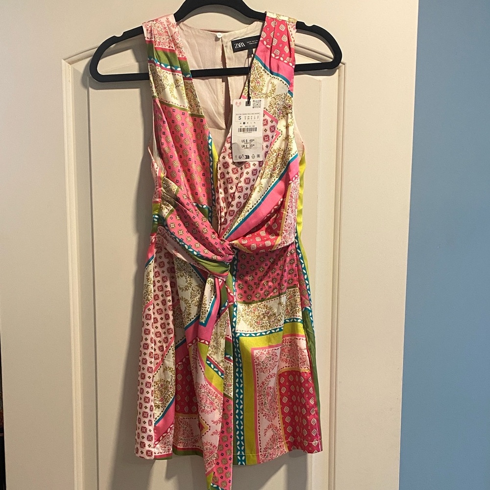 Zara Patchwork Silk Dress. NWT